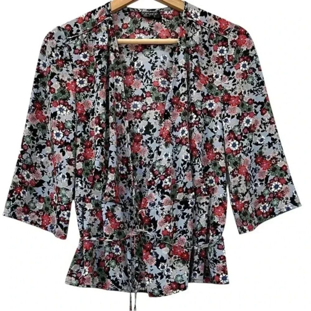 Topshop Womens Floral Flowy Light Weight Open Cardigan Blouse Size 2
